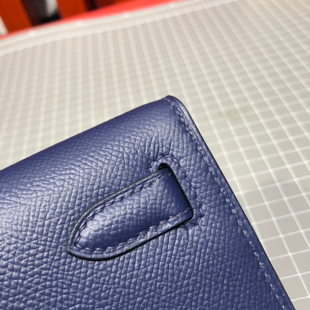 爱马仕Kelly Cut手包 Hermes进口掌纹牛皮女款晚宴包 宝石蓝 金扣