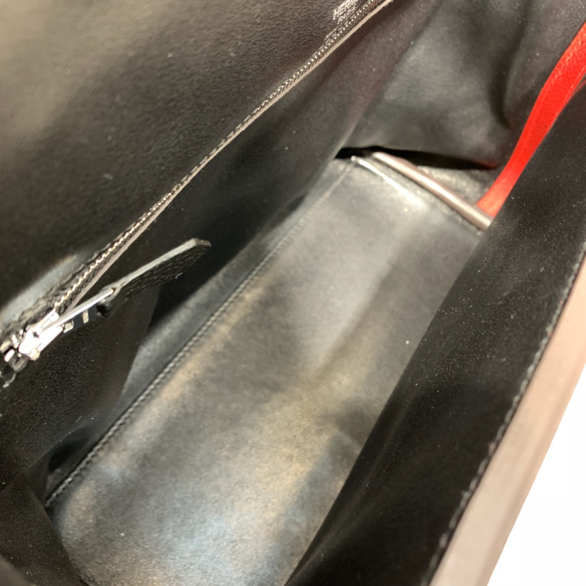 爱马仕新款女包 Hermes Kelly24-24 Q5中国红拼89黑色拼色手提包29CM 银扣