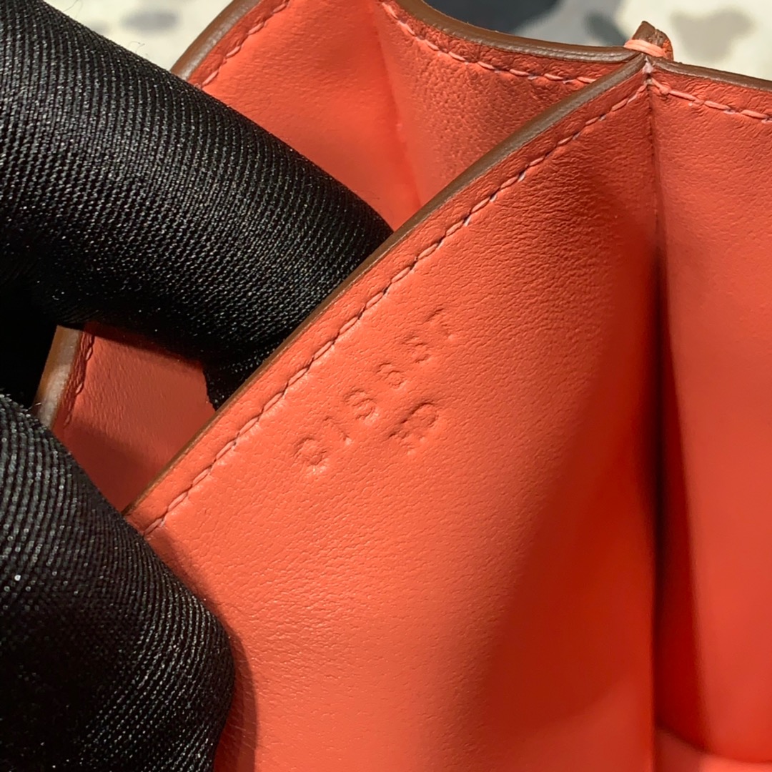Hermes Constance19CM 爱马仕帆布拼Swift牛皮L5龙虾粉空姐包 金扣