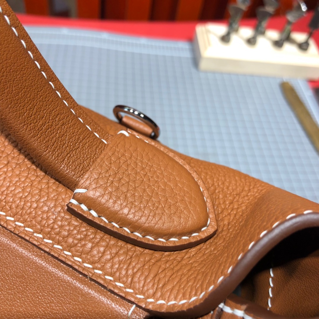 Hermes新款女包 爱马仕土黄色Taurillon maurice皮24-24Kelly新款凯莉包29CM 银扣