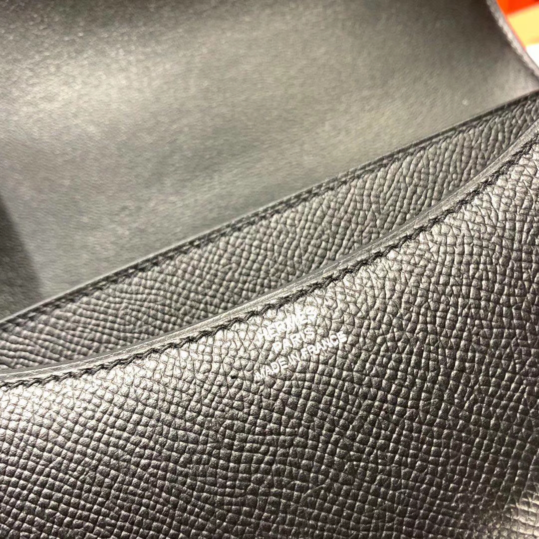 爱马仕空姐包尺寸 Hermes Constance19CM 89黑色掌纹牛皮康斯坦包 银扣