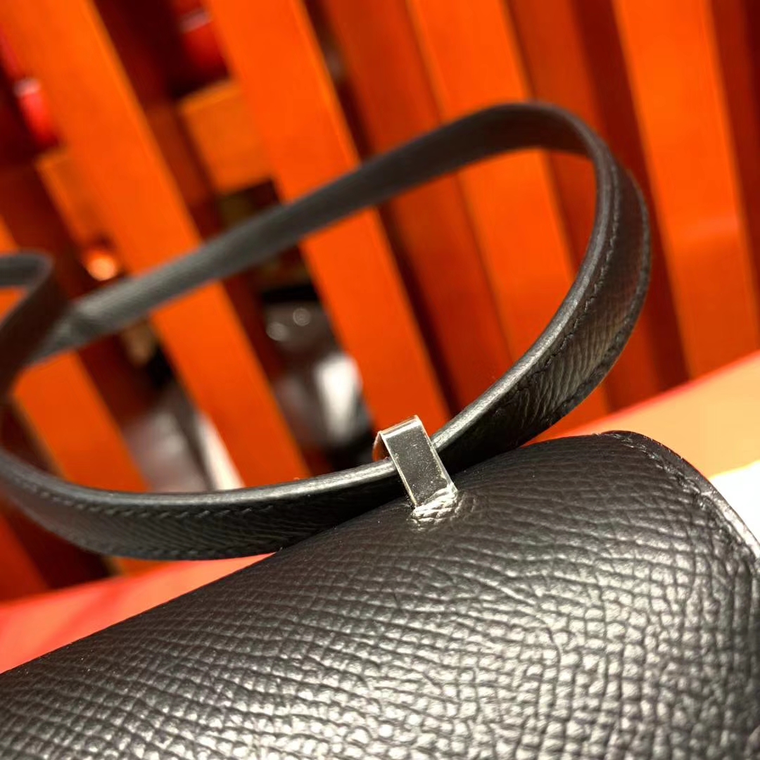 爱马仕空姐包尺寸 Hermes Constance19CM 89黑色掌纹牛皮康斯坦包 银扣