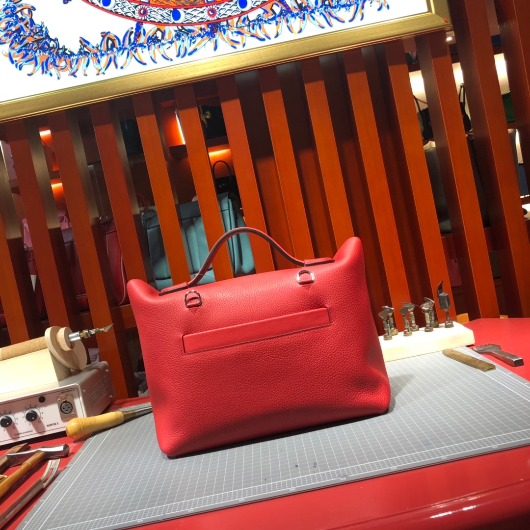 爱马仕新款Kelly包 Hermes大红色法国Taurillon maurice皮24-24Kelly凯莉包29CM
