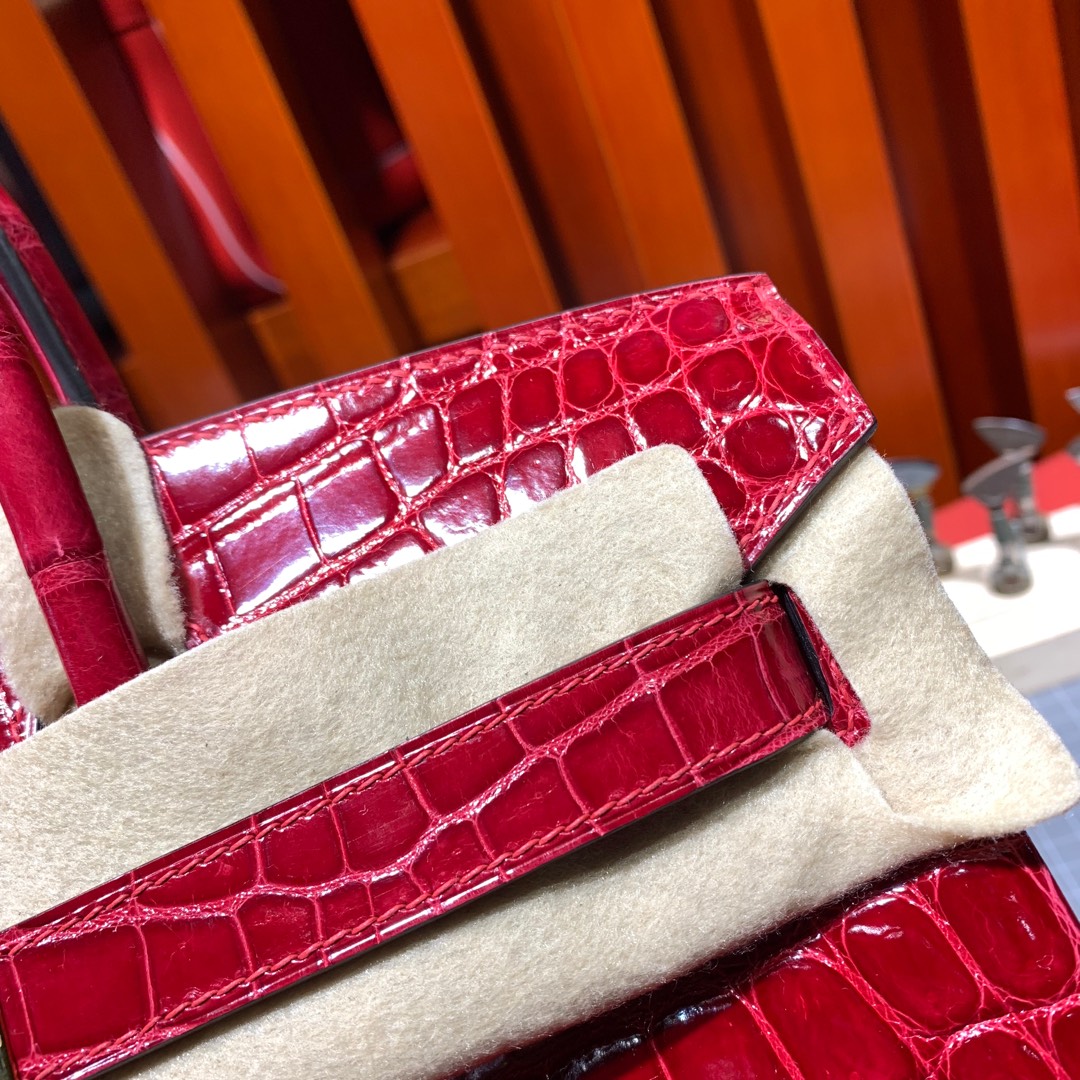 Hermes Birkin30CM 爱马仕95法拉利红亮面尼罗鳄鱼皮铂金包 金扣