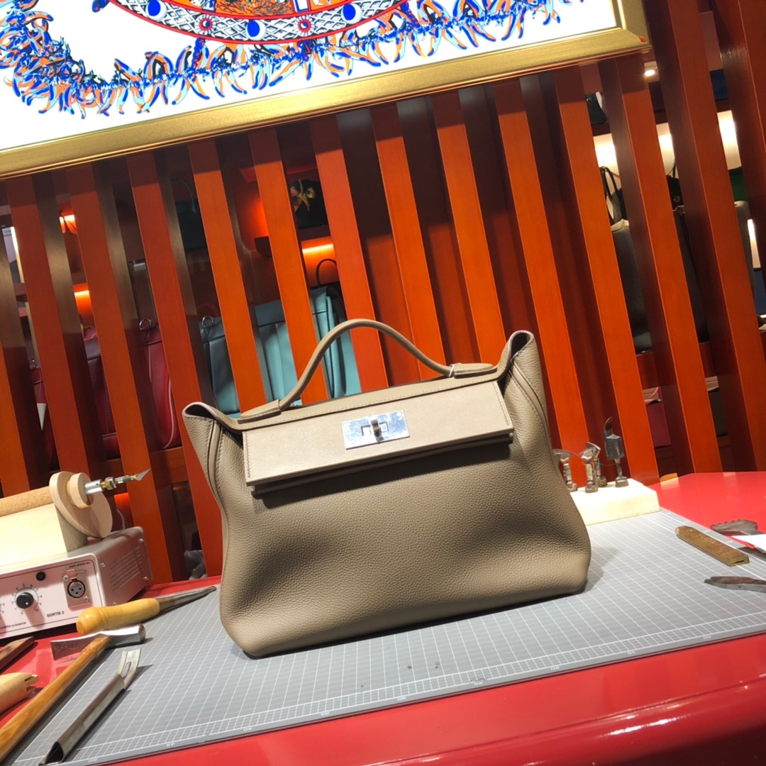 爱马仕包包官网 Hermes Kelly24-24 大象灰本线Togo小牛皮新款凯莉包29CM 金扣