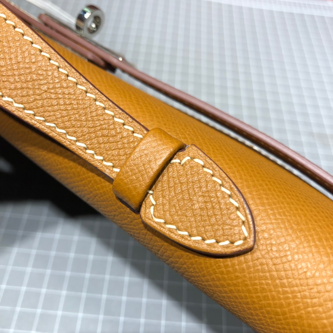 Hermes Kelly Cut 爱马仕土黄色顶级Epsom牛皮晚宴包手拿包 银扣