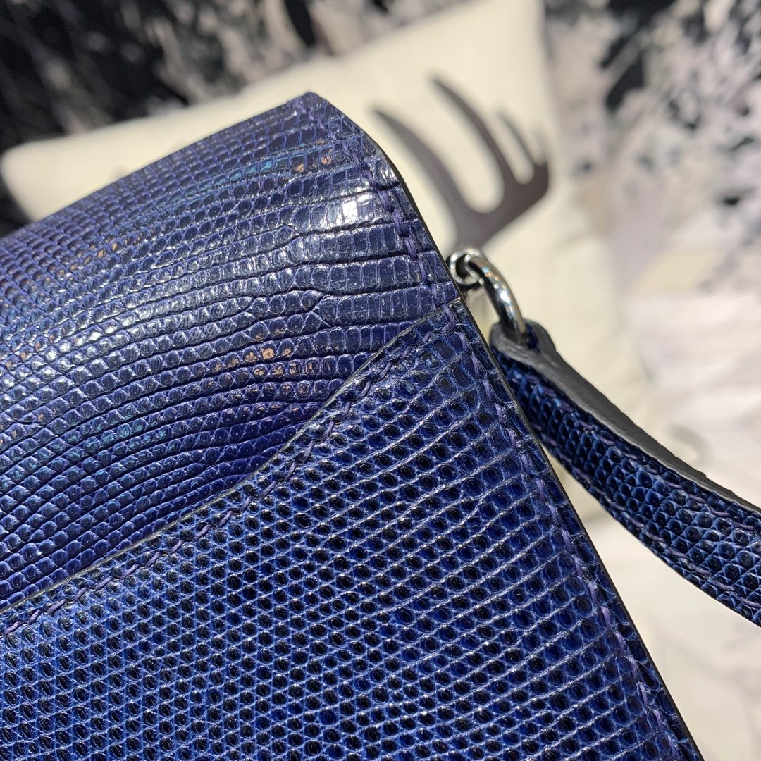 爱马仕猪鼻子包 Hermes Roulis19CM 宝石蓝原厂蜥蜴皮单肩斜挎女包 银扣
