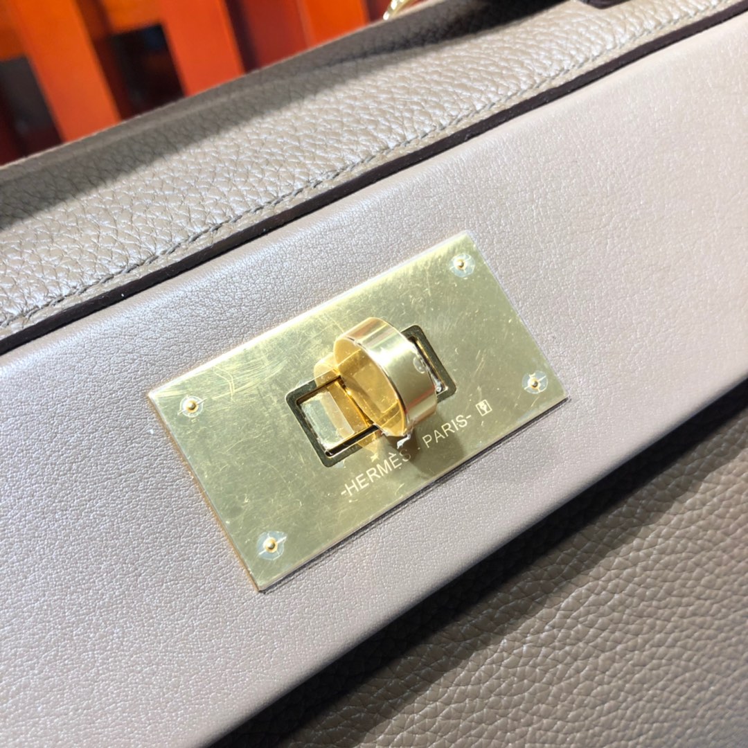 爱马仕包包价格 Hermes 24-24Kelly深大象灰进口Togo小牛皮凯莉包29CM 金扣