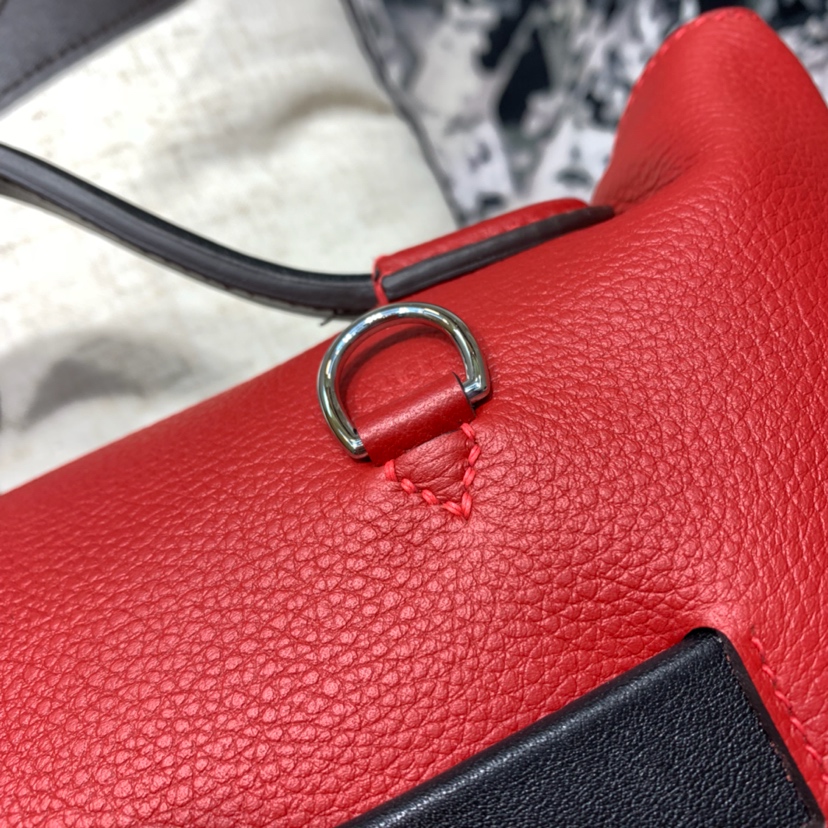 爱马仕新款女包 Hermes Kelly24-24 Q5中国红拼89黑色拼色手提包29CM 银扣