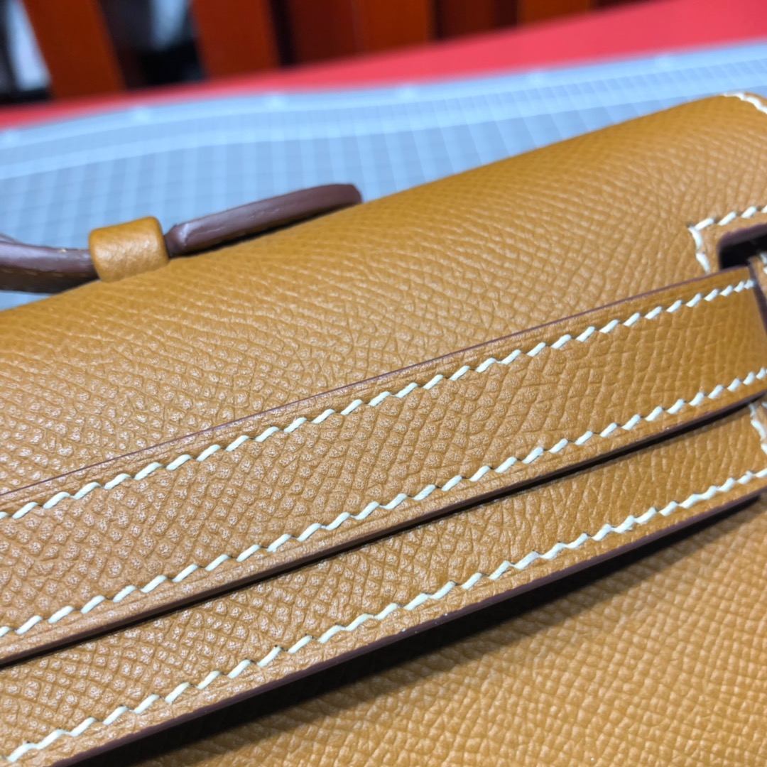 Hermes Kelly Cut 爱马仕土黄色顶级Epsom牛皮晚宴包手拿包 银扣