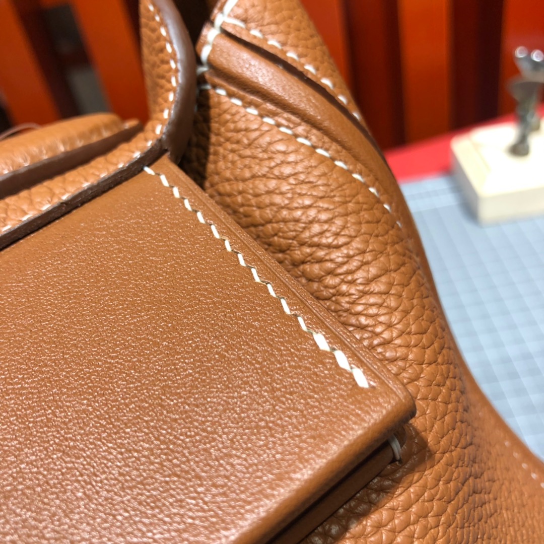 Hermes新款女包 爱马仕土黄色Taurillon maurice皮24-24Kelly新款凯莉包29CM 银扣