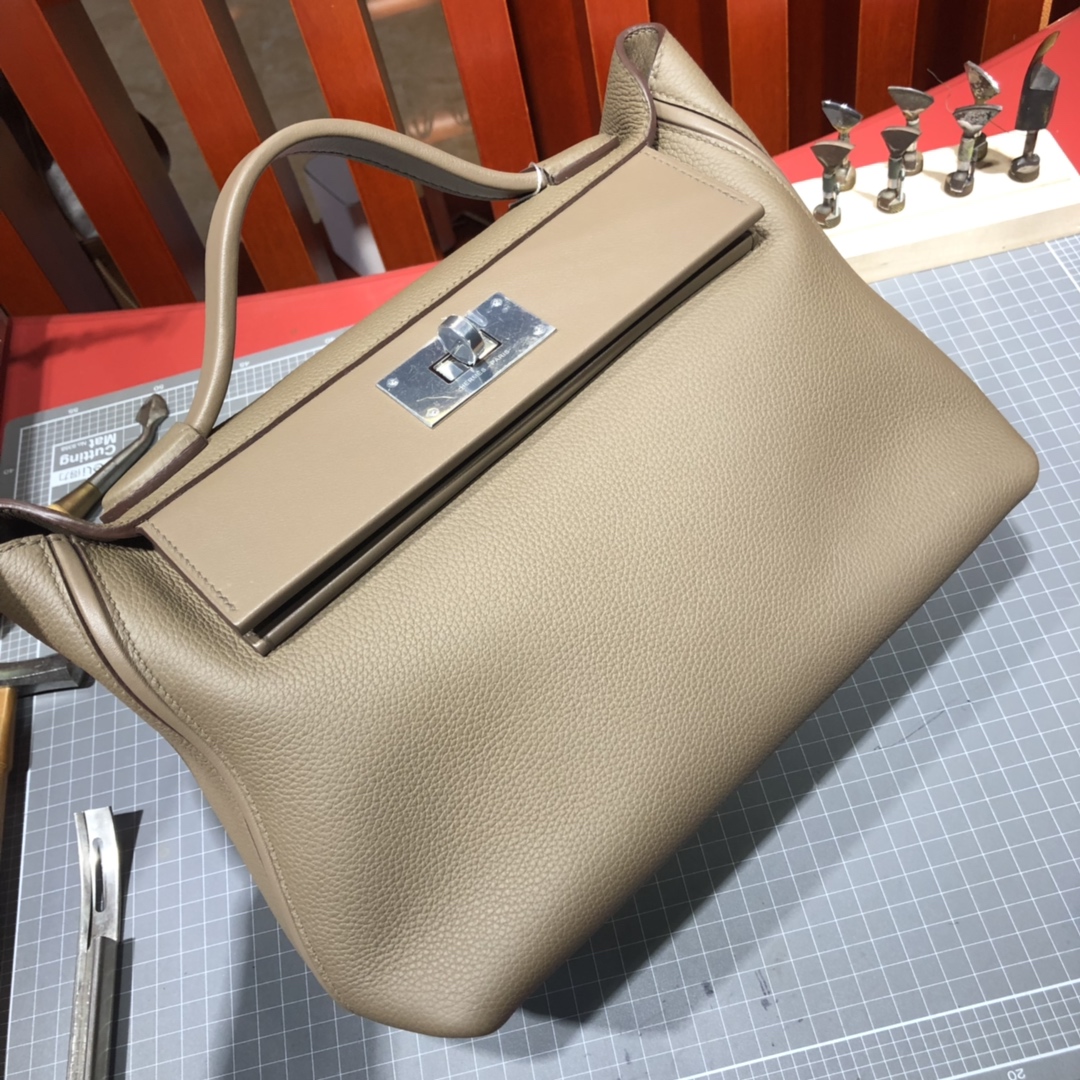 爱马仕包包官网 Hermes Kelly24-24 大象灰本线Togo小牛皮新款凯莉包29CM 金扣