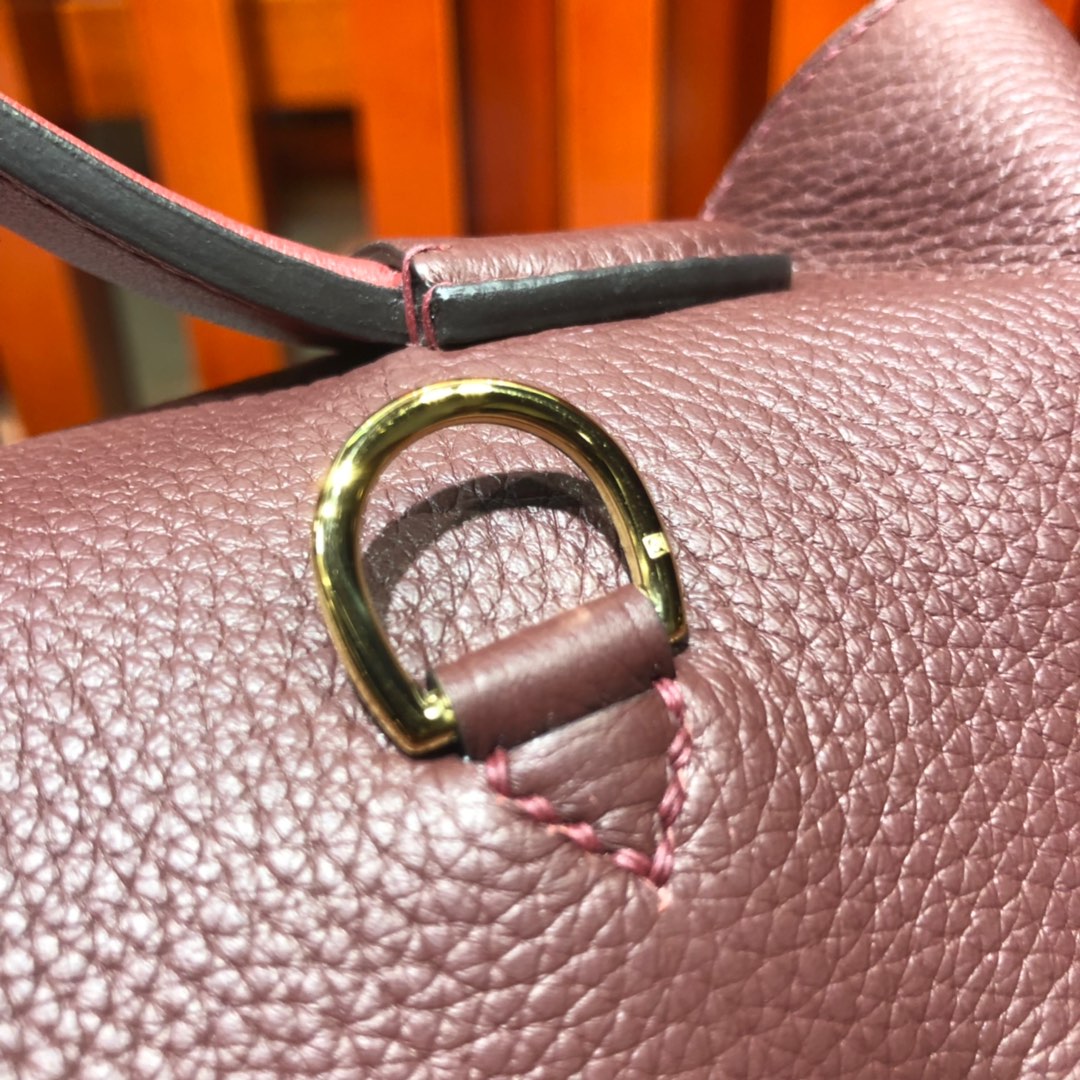 Hermes包包官网 爱马仕波尔多酒红法国Taurillon maurice皮24-24Kelly29CM 金扣