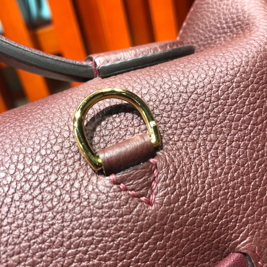 广州白云皮具城 Hermes爱马仕波尔多酒红法国小牛皮24-24Kelly凯莉包29CM 金扣