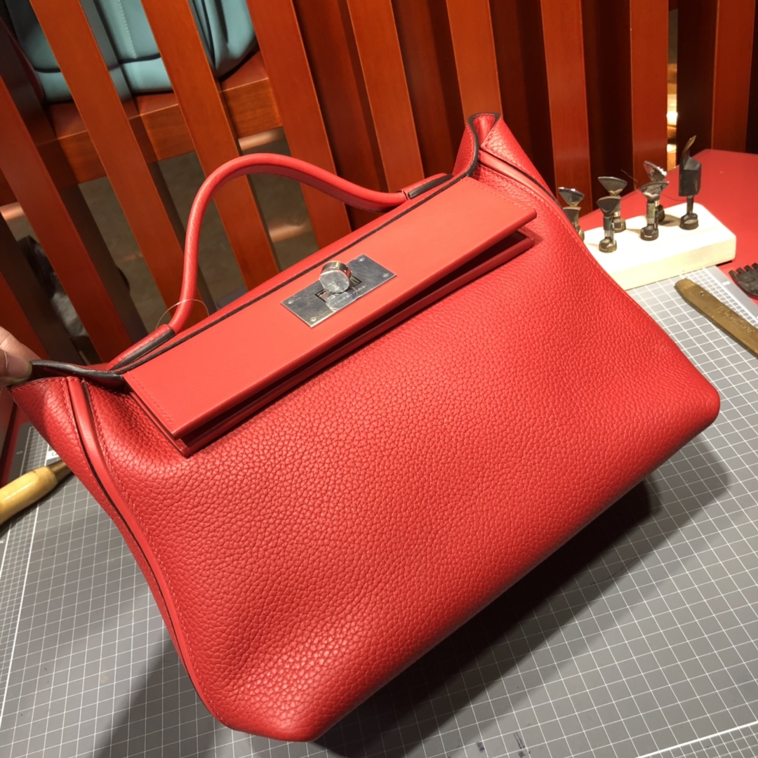 爱马仕新款Kelly包 Hermes大红色法国Taurillon maurice皮24-24Kelly凯莉包29CM