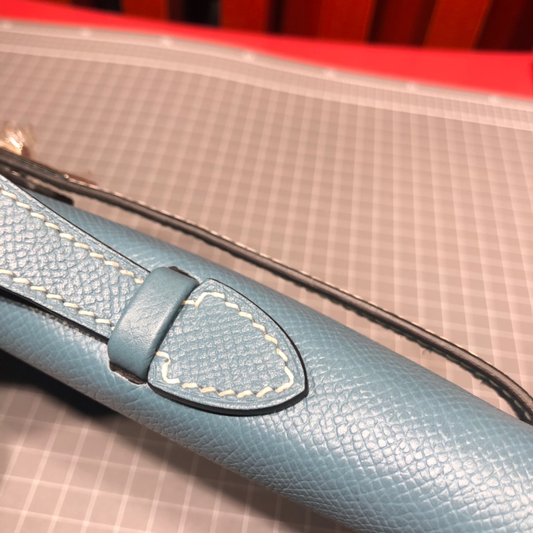 Hermes Kelly Cut 爱马仕牛仔蓝顶级Epsom牛皮女士手拿包晚宴包 银扣
