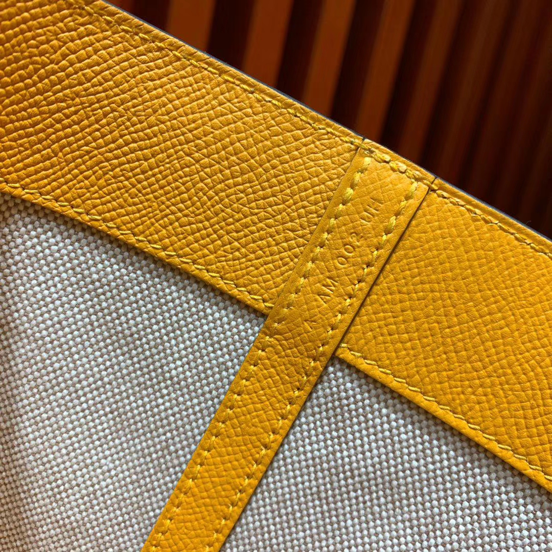 Hermes Maxibox Cabas 爱马仕8F锡器灰拼9V太阳黄手提包购物袋30CM