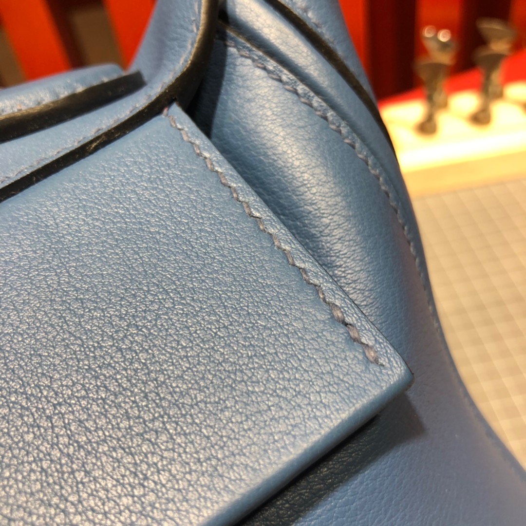 Hermes包包官网 爱马仕明亮蓝色进口Swift牛皮24-24Kelly新款凯莉包29CM 金扣