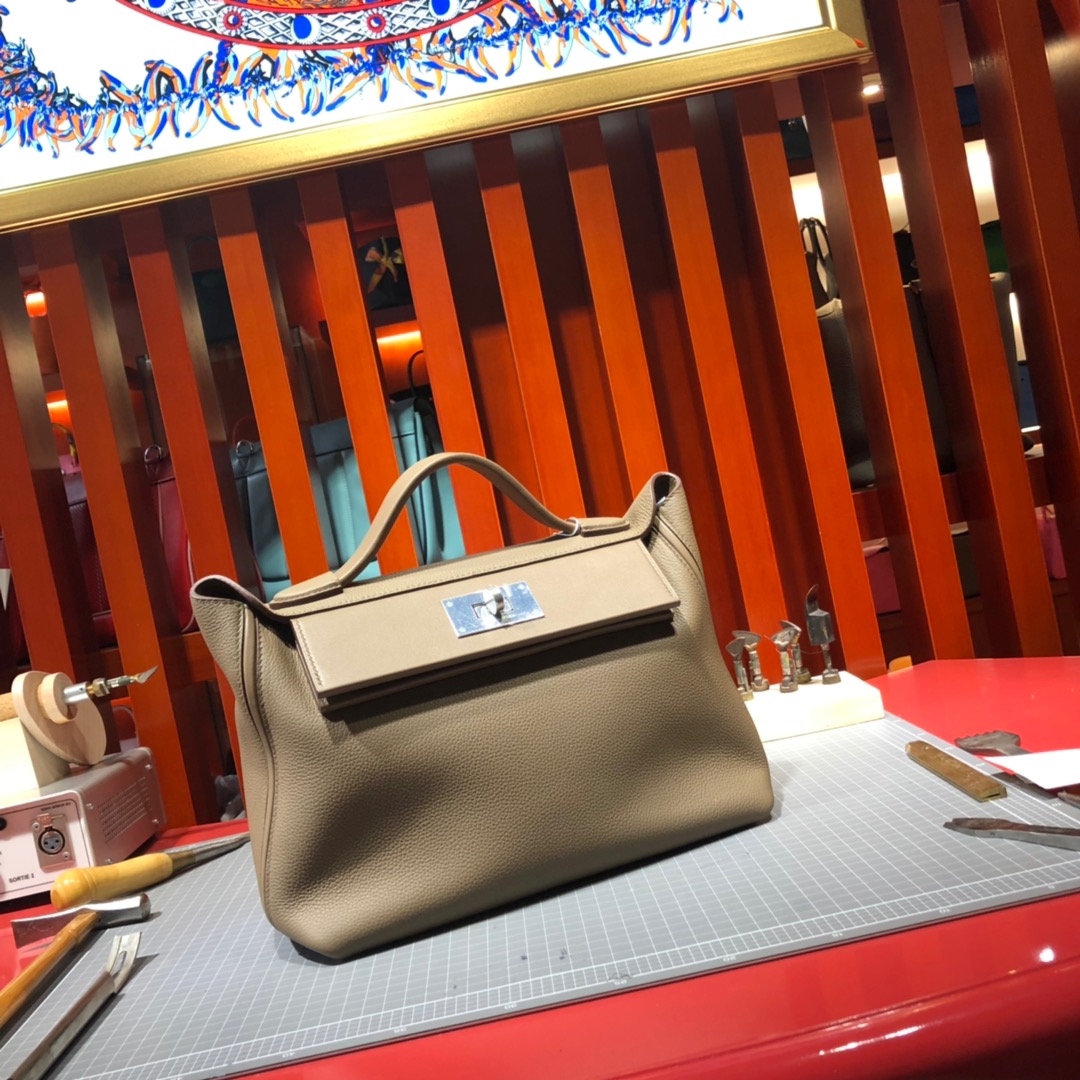 爱马仕包包官网 Hermes Kelly24-24 大象灰本线Togo小牛皮新款凯莉包29CM 金扣