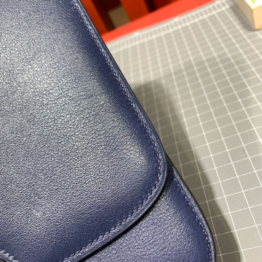 广州包包批发 Hermes爱马仕宝石蓝Evecolour牛皮新款空姐包20CM 银扣