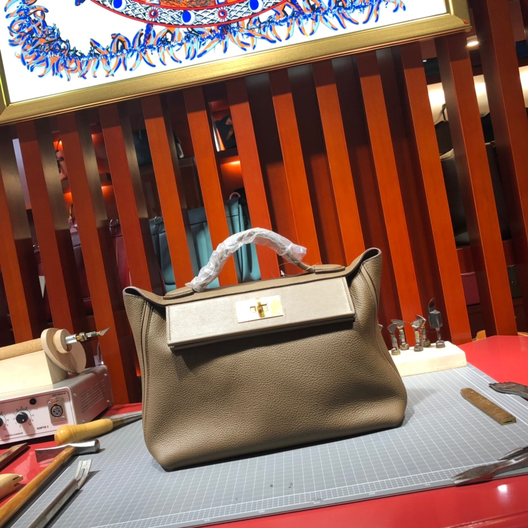 爱马仕包包价格 Hermes 24-24Kelly深大象灰进口Togo小牛皮凯莉包29CM 金扣