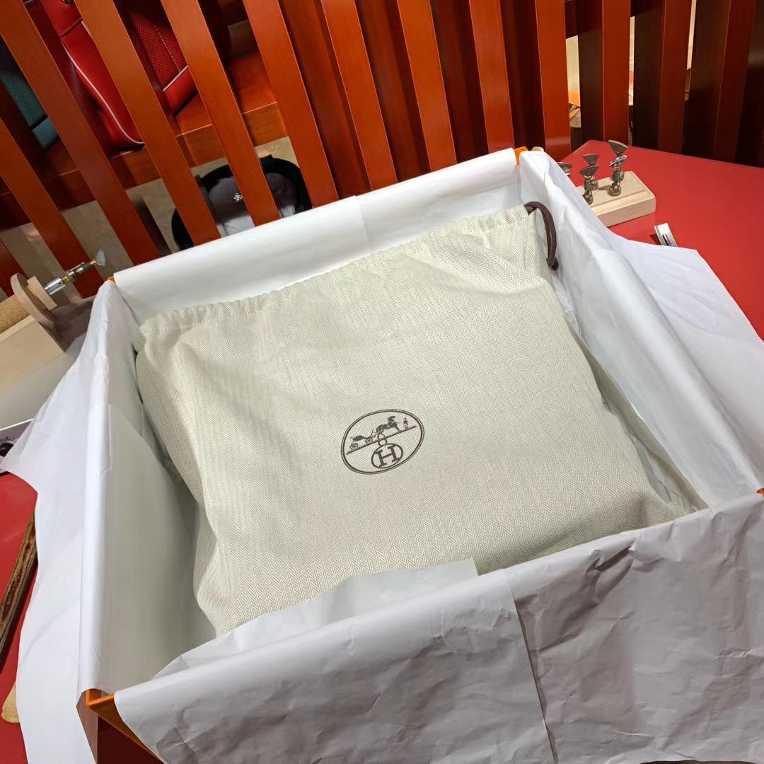Hermes Bolide31CM 爱马仕93橙色Clemence牛皮保龄球包手提女包 银扣