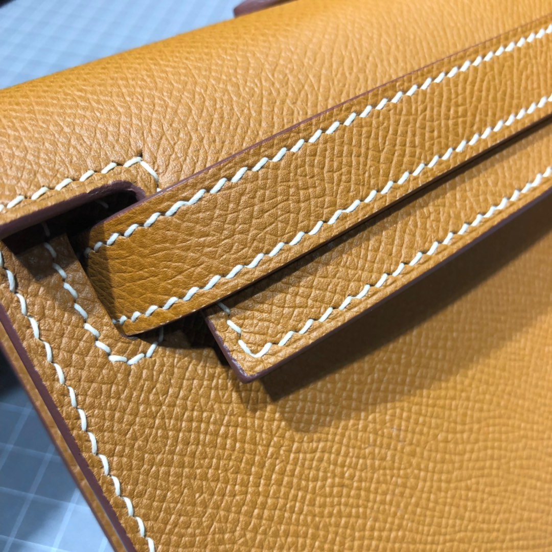 Hermes Kelly Cut 爱马仕土黄色顶级Epsom牛皮晚宴包手拿包 银扣