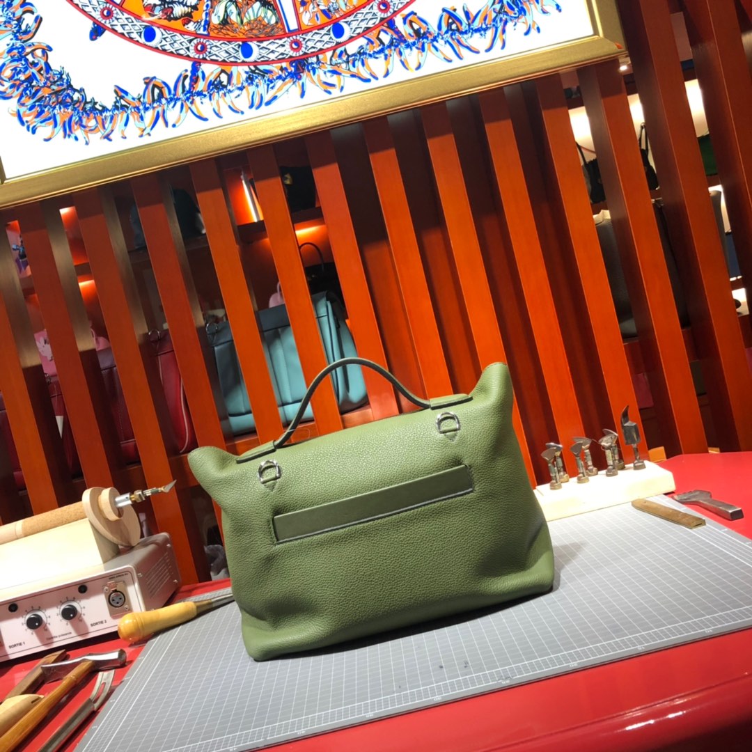 爱马仕新款凯莉包 Hermes 24-24Kelly29CM 丛林绿进口Taurillon maurice皮 银扣