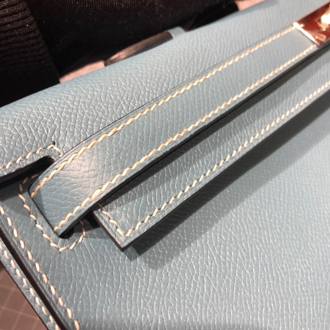 Hermes Kelly Cut 爱马仕牛仔蓝顶级Epsom牛皮女士手拿包晚宴包 银扣