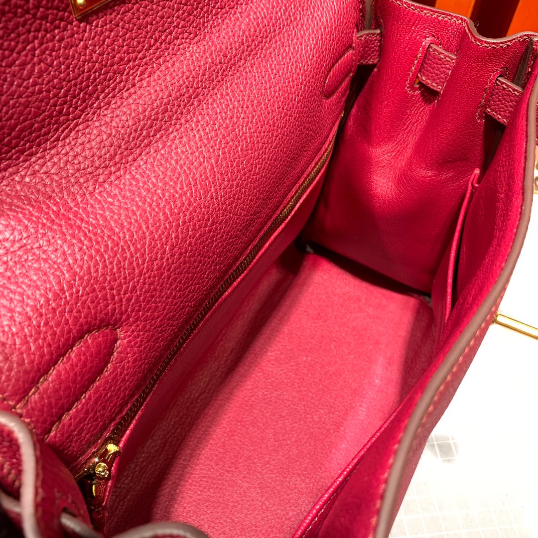 Hemes Kelly28CM 爱马仕B5宝石红顶级Togo牛皮纯手工缝制凯莉包 金扣