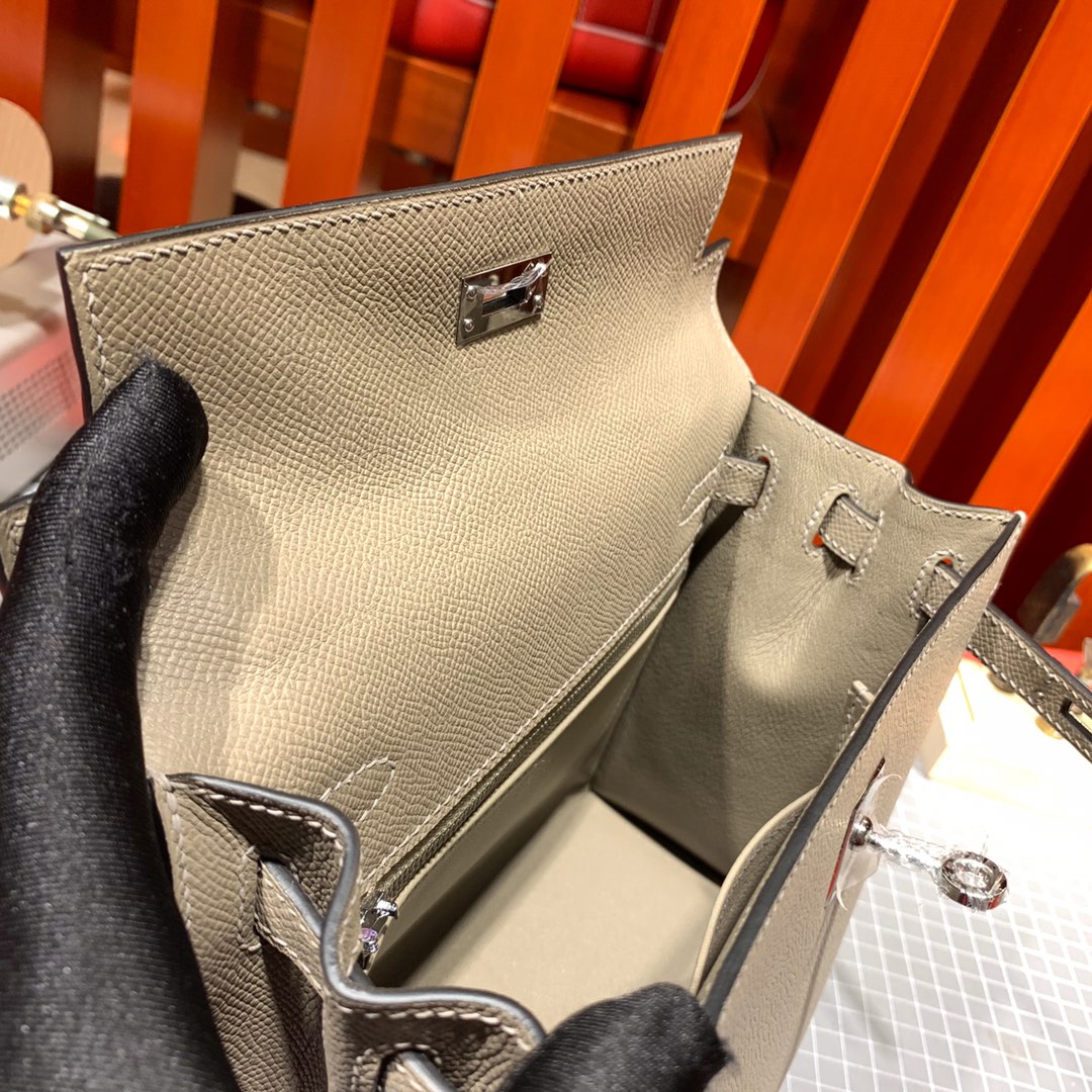 爱马仕经典女包 Hermes Kelly25CM 沥青灰进口十字纹牛皮凯莉包 银扣