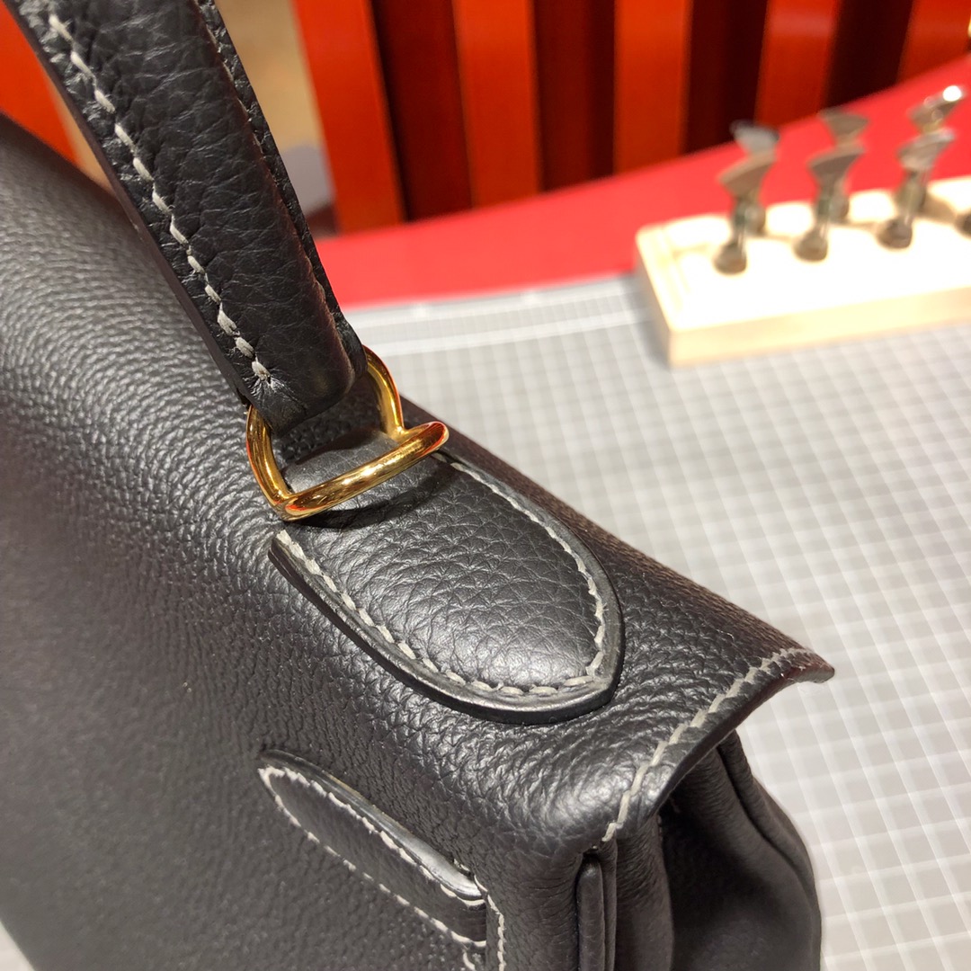 Hermes Kelly28CM 爱马仕89黑色Togo荔枝纹牛皮全手工缝制凯莉包 金扣