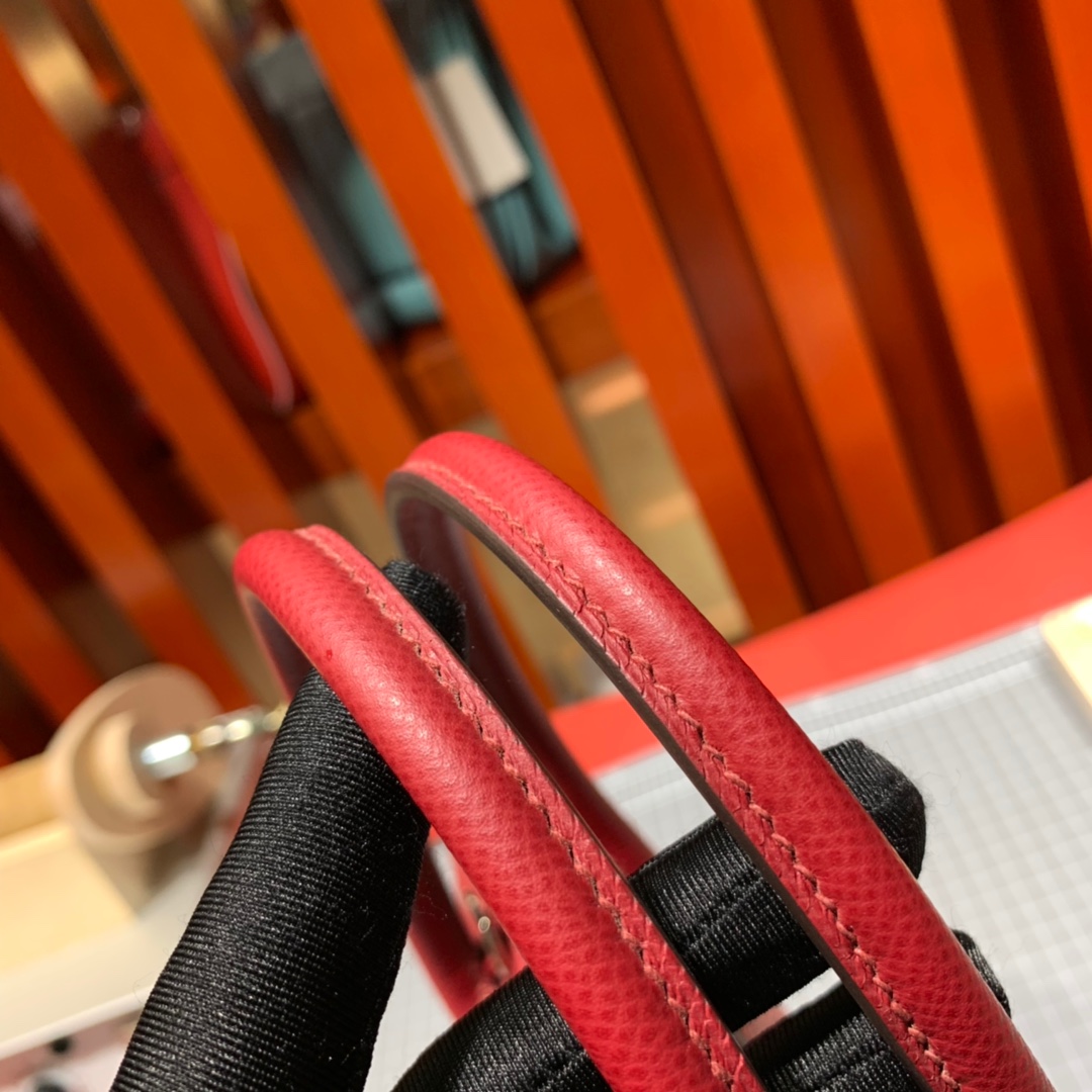 Hermes Bolide27CM 爱马仕原厂Epsom牛皮保龄球包手提女包 石榴红