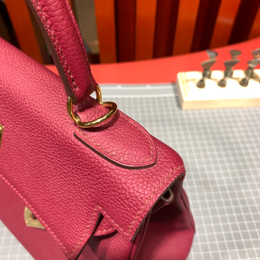 Hemes Kelly28CM 爱马仕B5宝石红顶级Togo牛皮纯手工缝制凯莉包 金扣
