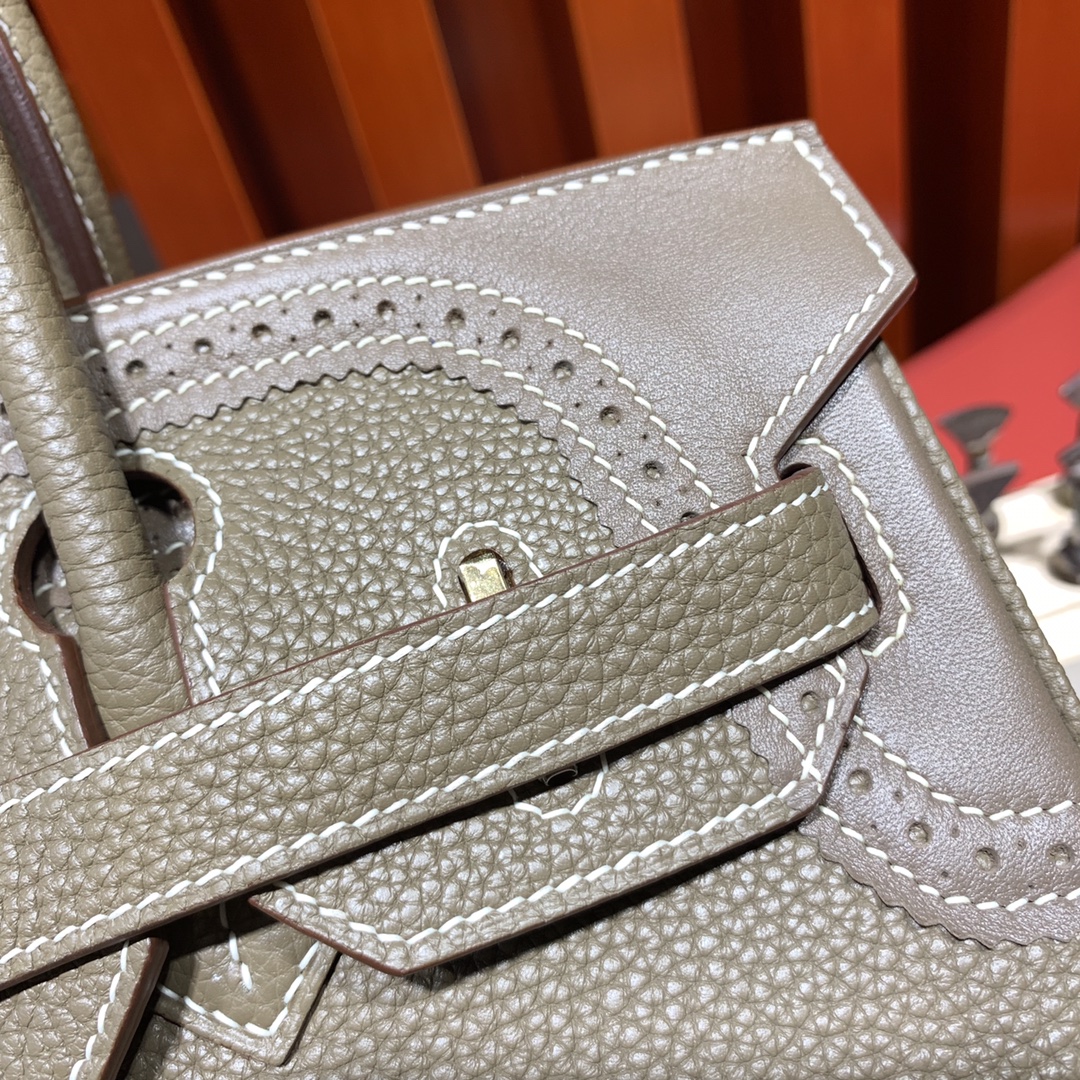 手工缝制 Hermes爱马仕限量款蕾丝铂金包Birkin30cm 大象灰Togo牛皮 金扣