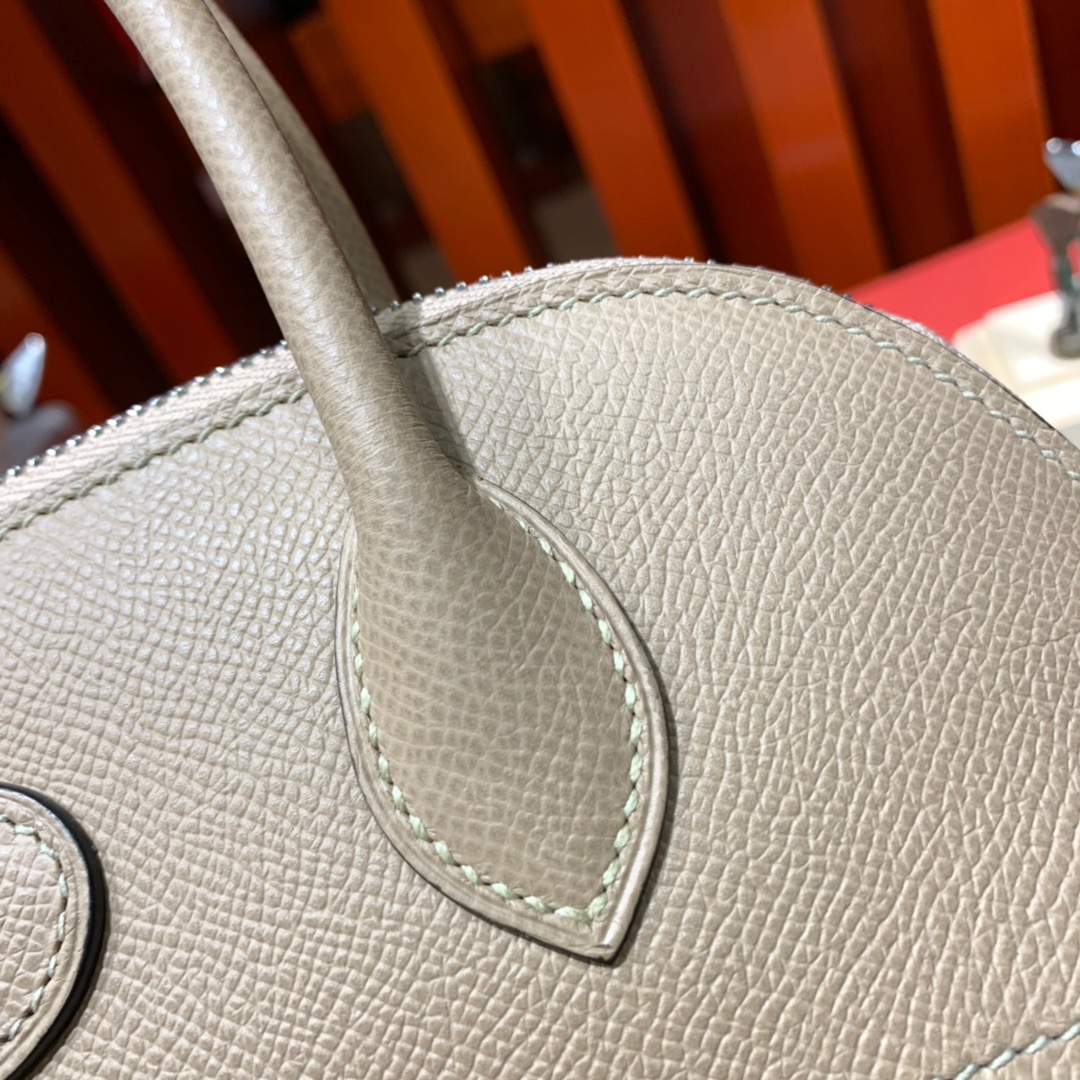 爱马仕保龄球包 Hermes进口Epsom牛皮Bolide女包27CM 风衣灰 银扣