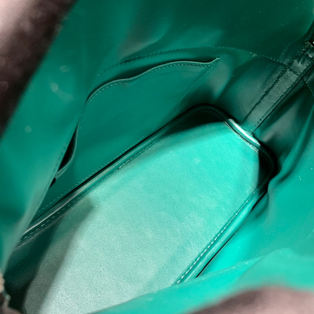 Hermes Bolide27CM 爱马仕孔雀绿进口掌纹牛皮保龄球包手提女包 银扣