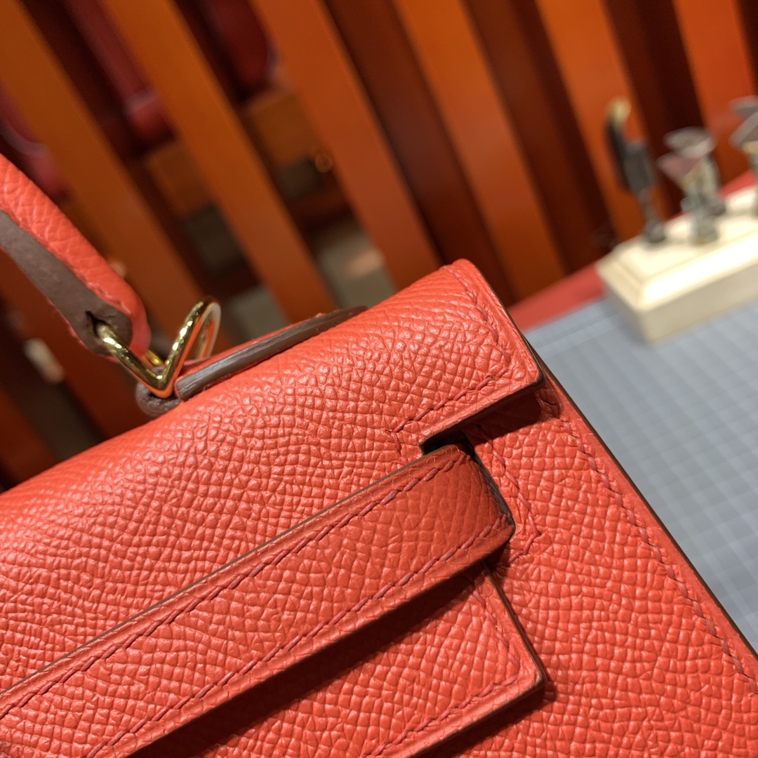 爱马仕凯莉包价格 Hermes Kelly25CM 橙色顶级手掌纹牛皮 金扣