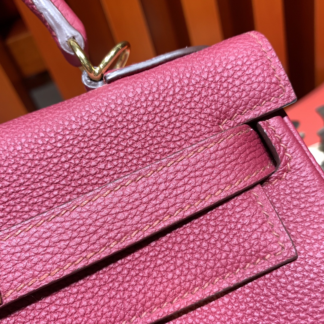 Hemes Kelly28CM 爱马仕B5宝石红顶级Togo牛皮纯手工缝制凯莉包 金扣