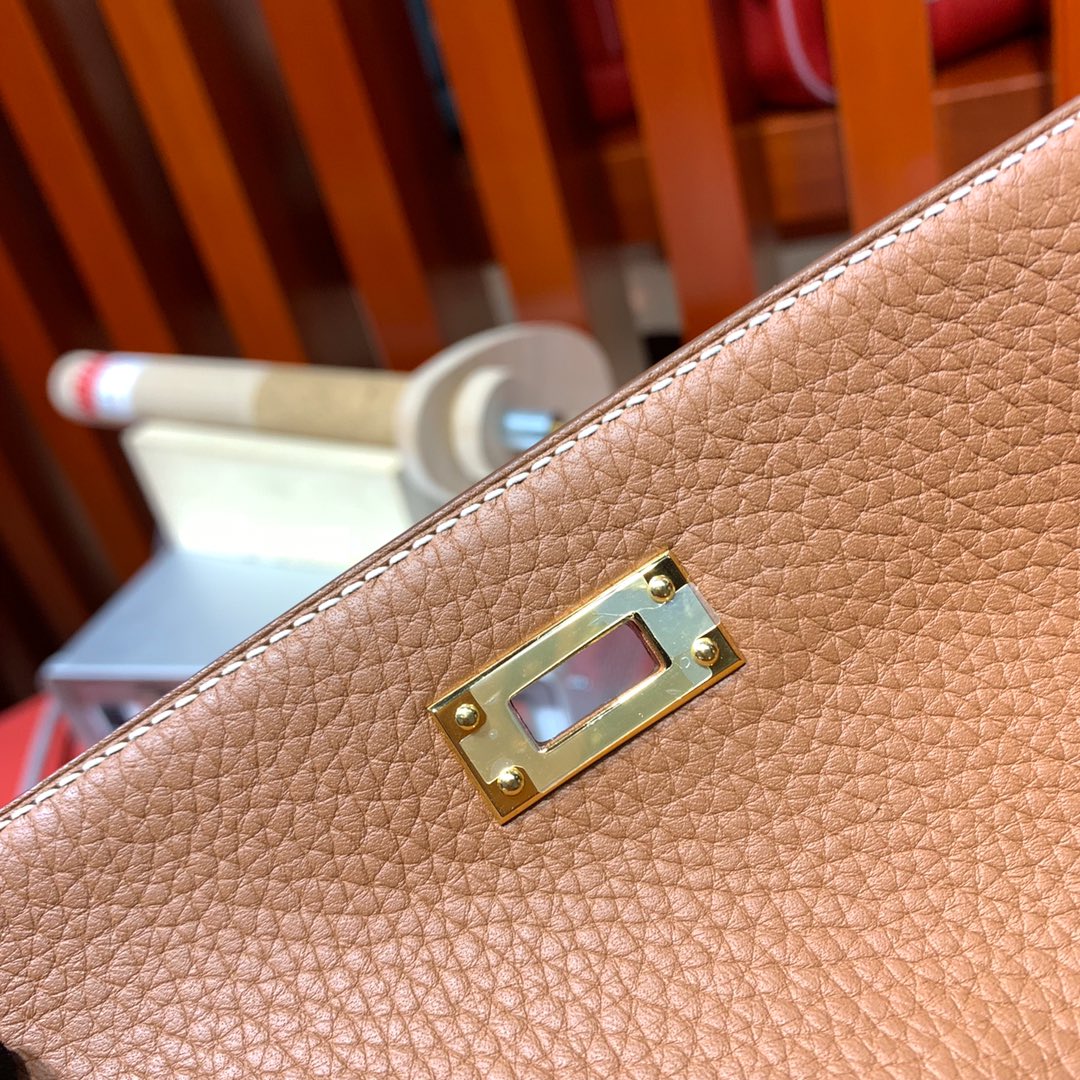 纯手工缝制 Hermes爱马仕Kelly ado双肩包20CM 土黄色进口Togo牛皮 金扣
