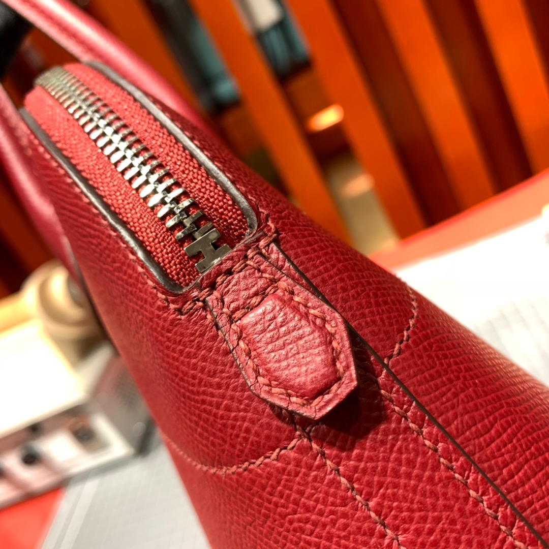 Hermes Bolide27CM 爱马仕原厂Epsom牛皮保龄球包手提女包 石榴红
