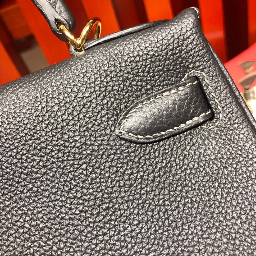 Hermes Kelly28CM 爱马仕89黑色Togo荔枝纹牛皮全手工缝制凯莉包 金扣