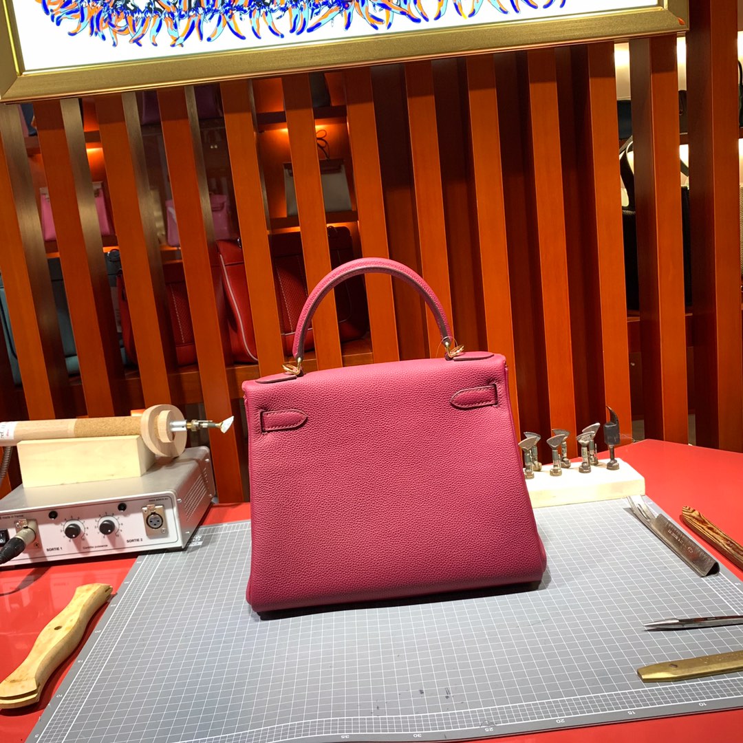 Hemes Kelly28CM 爱马仕B5宝石红顶级Togo牛皮纯手工缝制凯莉包 金扣