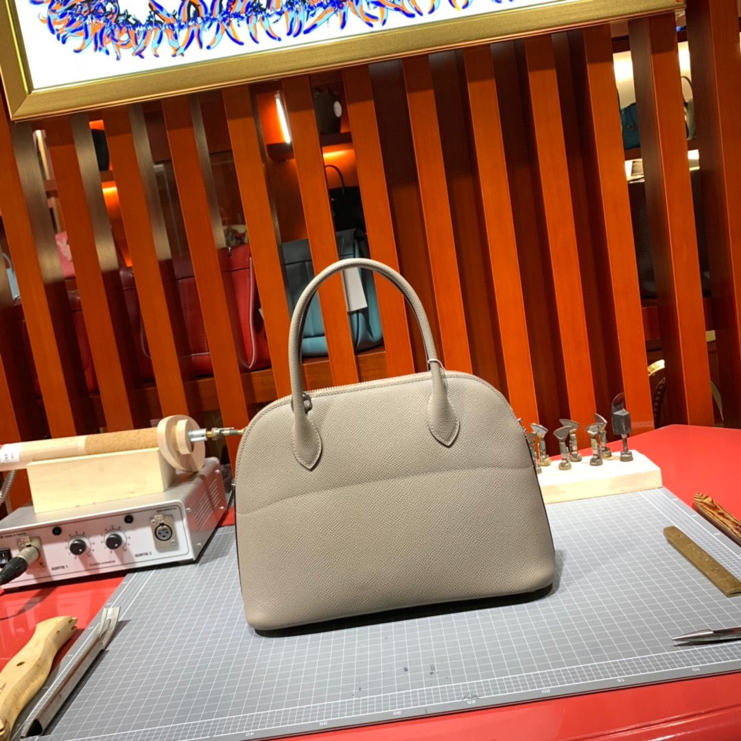 广州白云皮具城 Hermes爱马仕原厂Epsom牛皮Bolide27CM保龄球包 沥青灰
