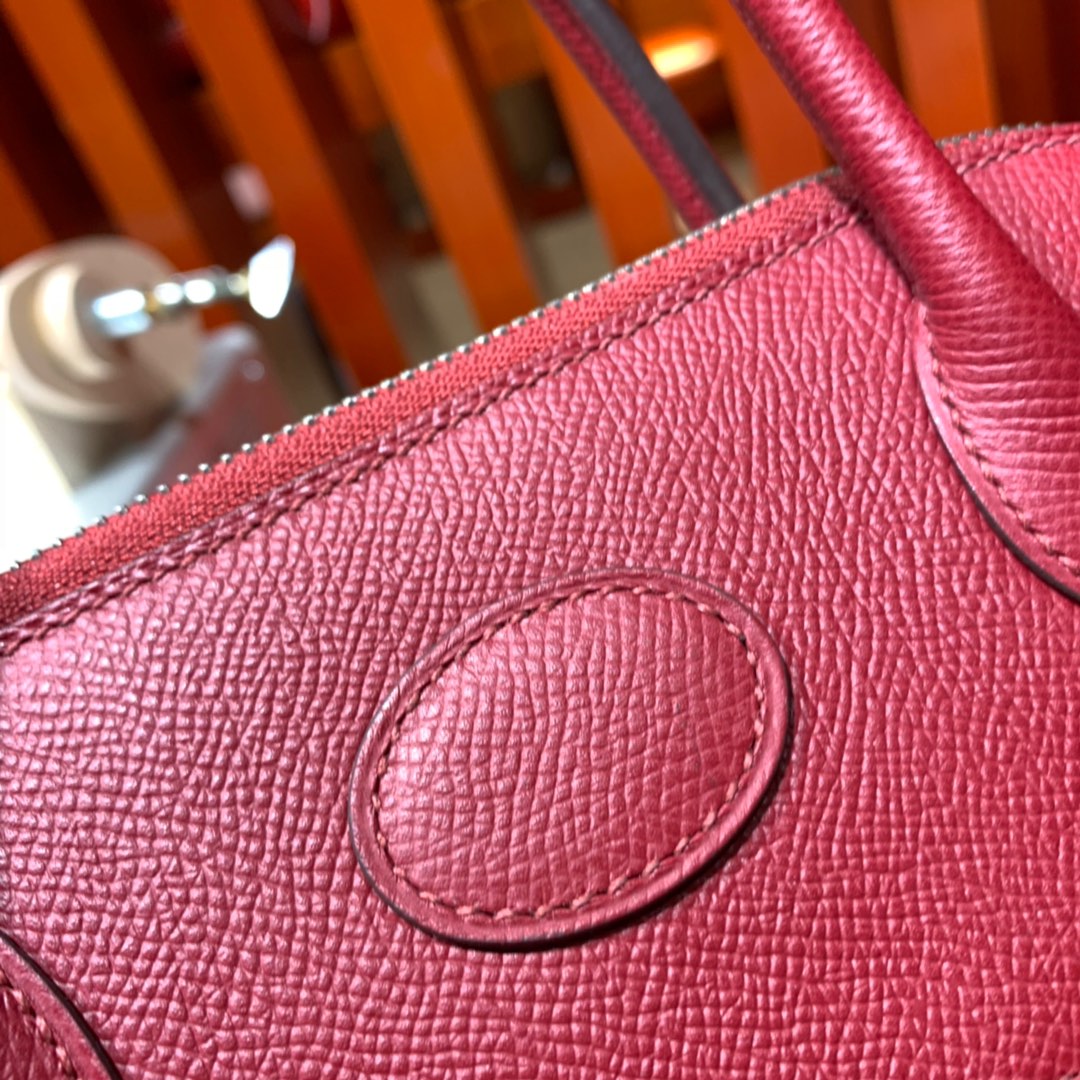 Hermes Bolide27CM 爱马仕原厂Epsom牛皮保龄球包手提女包 石榴红