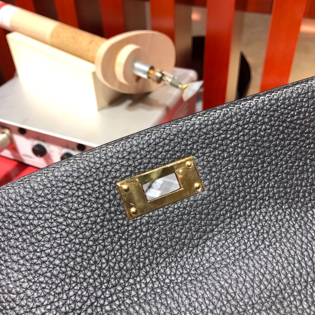 Hermes Kelly28CM 爱马仕89黑色Togo荔枝纹牛皮全手工缝制凯莉包 金扣