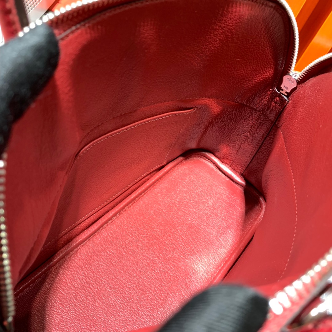 Hermes Bolide27CM 爱马仕原厂Epsom牛皮保龄球包手提女包 石榴红