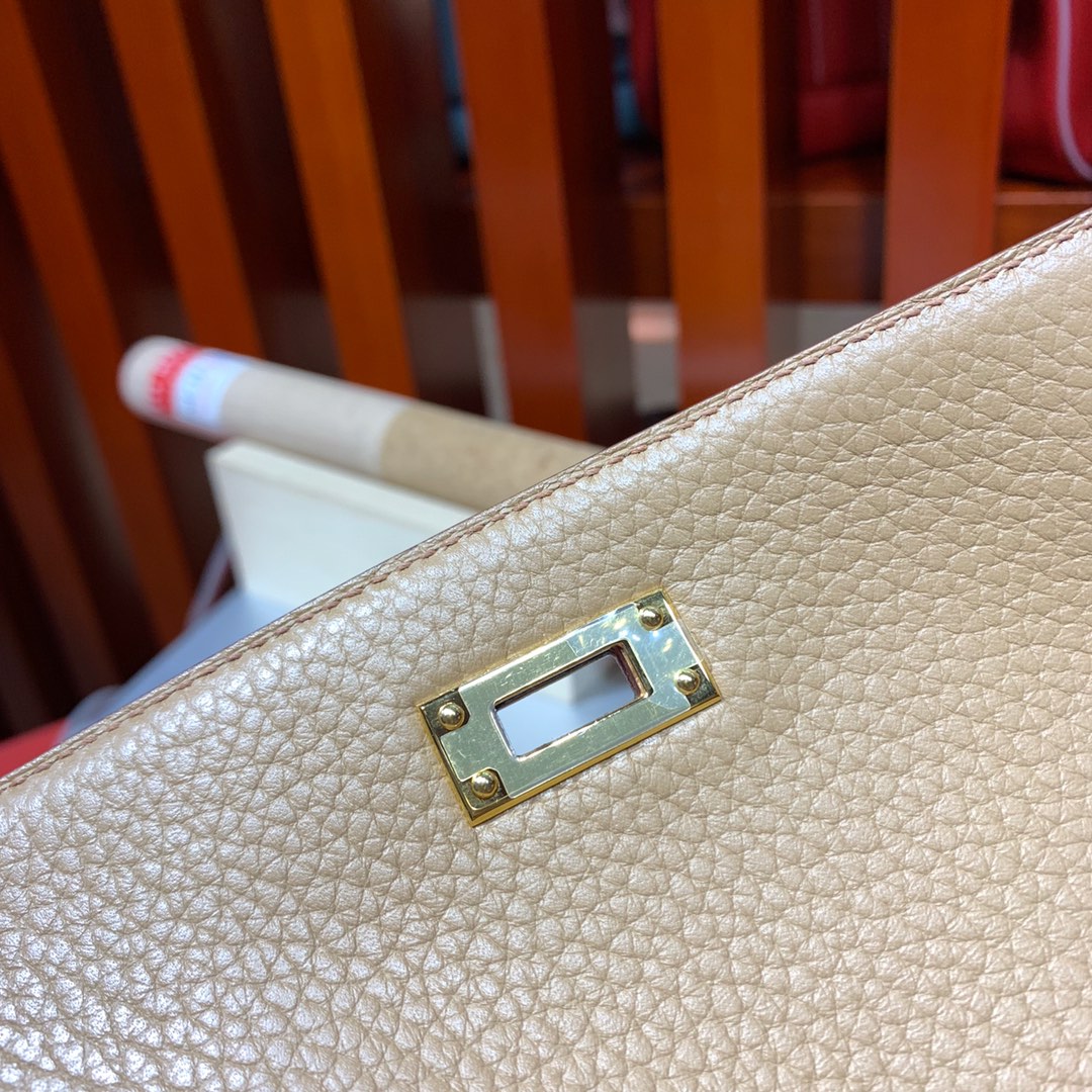 爱马仕双肩包 Hermes Kelly ado双背带设计进口Togo牛皮双肩包背包20CM 杏色