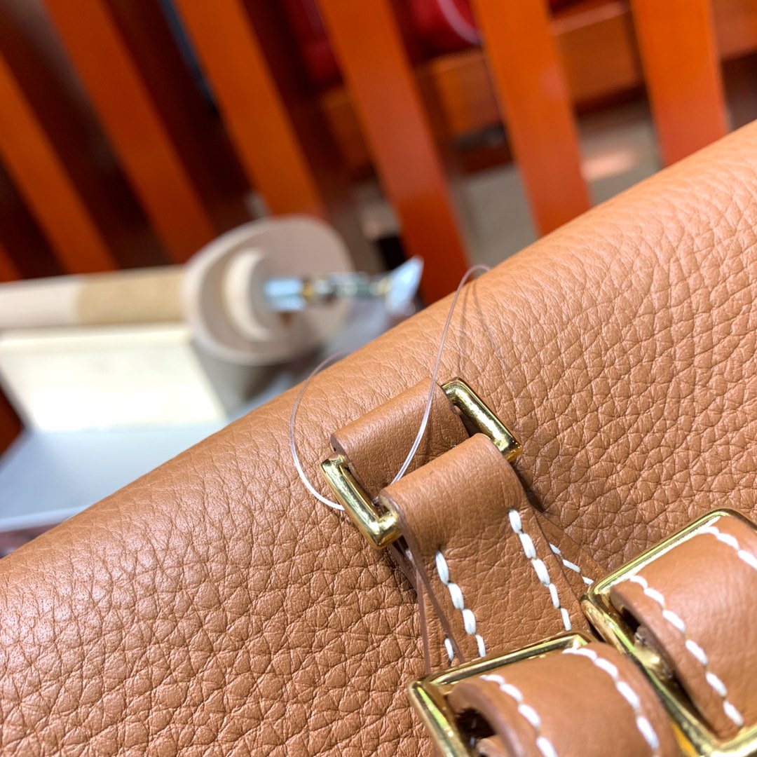 纯手工缝制 Hermes爱马仕Kelly ado双肩包20CM 土黄色进口Togo牛皮 金扣