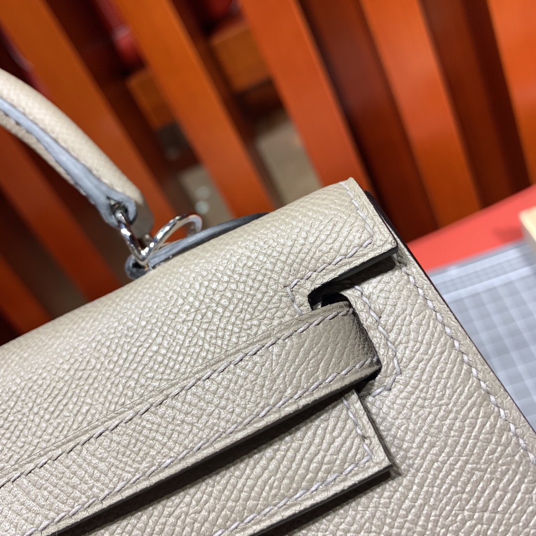 爱马仕经典女包 Hermes Kelly25CM 沥青灰进口十字纹牛皮凯莉包 银扣